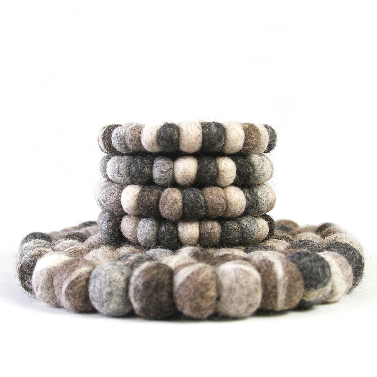 Neutral Felt Trivet and Coaster Ball Design Made in Nepal and Fair Trade Eco Friendly