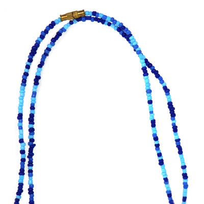 Long Single Strand Maasai Bead Necklace, Shades of Blue