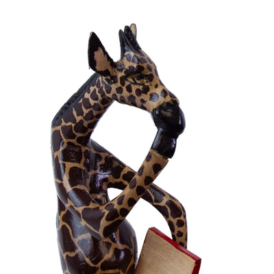 Thinking Giraffe Carved Wood Sculpture Shelf Decor