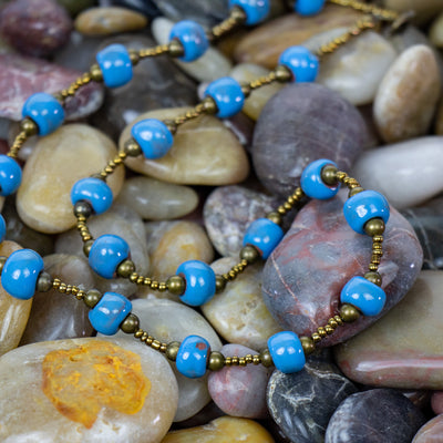 Haiti Clay Bead Short Necklace, Blue