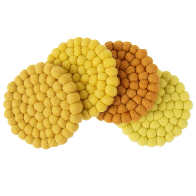 Mustard Tonal Felt Ball Coasters, Set of 4
