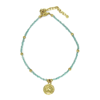 Baby blue Glass Bead Choker with Golden Coin Pendant- Pack of 3