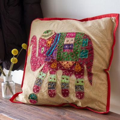 19 inch Decorative Pillow with Elephant Applique (insert included)