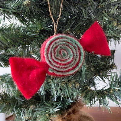 Classic Candy-Red/Green Handmade Felt Ornament- PACK of 3