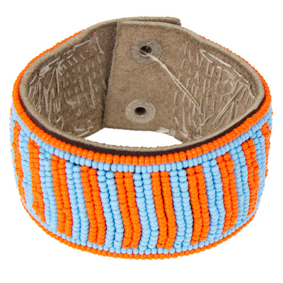 Maasai Bead Leather Wrap Bracelet, Orange and Turquoise