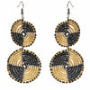 PACK OF 5 -Maasai Bead Double Circle Dangle Earrings, Gold and Black