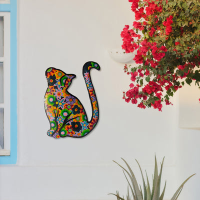 2NDs MINOR IMPERFECTIONS - Happy Kitty Haitian Steel Drum Wall Art, 13 inch