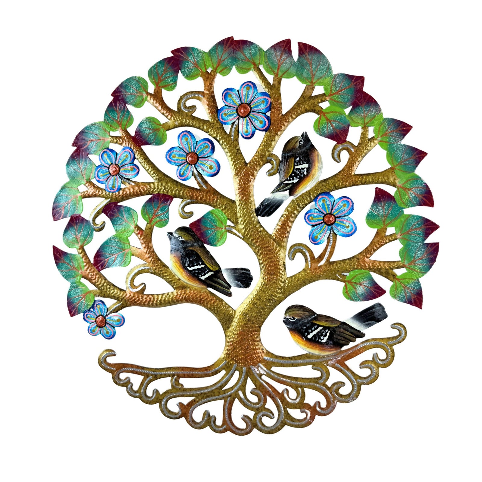 Flowering Spring Tree of Life with Birds Steel Drum Wall Art, 14 inch