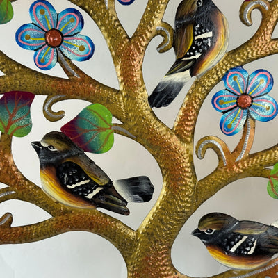 Flowering Spring Tree of Life with Birds Steel Drum Wall Art, 14 inch