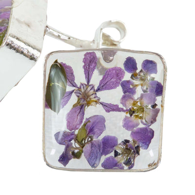 Pressed Flower Square Stud Purple Tree Earrings