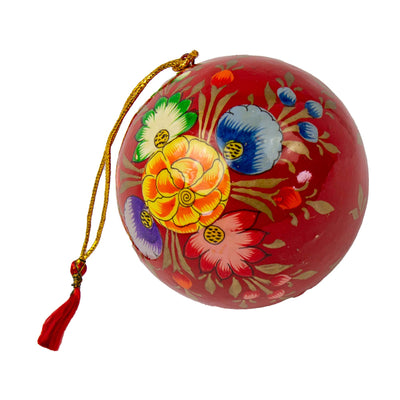 Handpainted Ornament Festive Red with Exploding Flowers