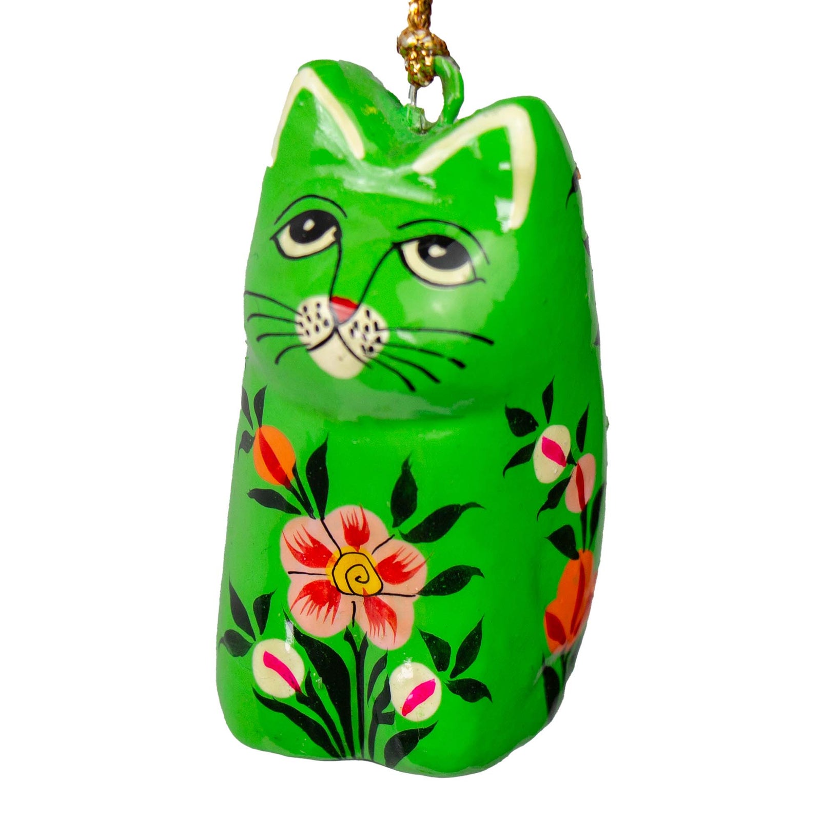 Handpainted Kashmiri Sitting Cat, Green