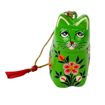 Handpainted Kashmiri Sitting Cat, Green