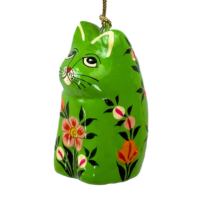 Handpainted Kashmiri Sitting Cat, Green