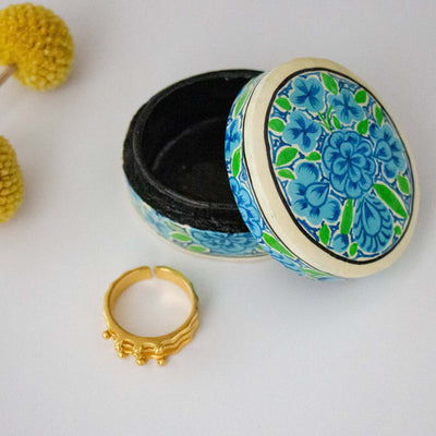Handpainted Kashmiri Box, Verdant with Blue Flowers
