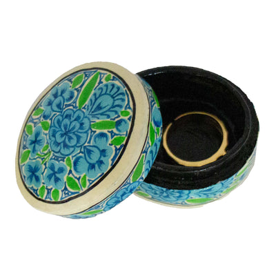 Handpainted Kashmiri Box, Verdant with Blue Flowers
