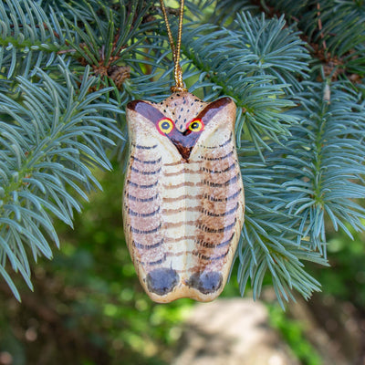 Handpainted Kashmiri Owl Ornament