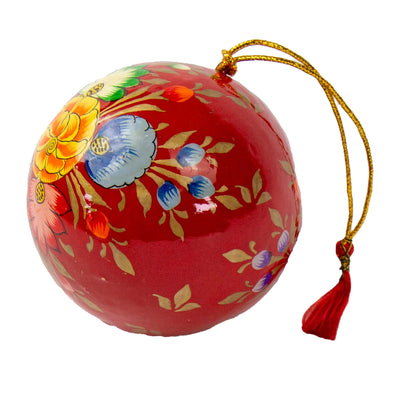 Handpainted Ornament Festive Red with Exploding Flowers
