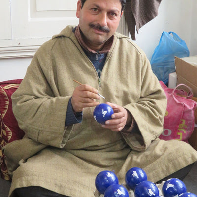 Handpainted Ornament Festive Red with Exploding Flowers