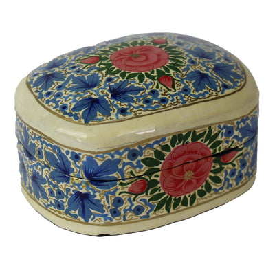 Handpainted Kashmiri Wood Box, Blue with Peony