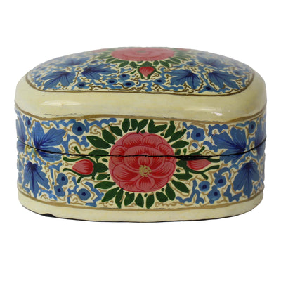Handpainted Kashmiri Wood Box, Blue with Peony