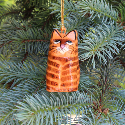 Handpainted Kashmiri Sitting Cat, Tabby