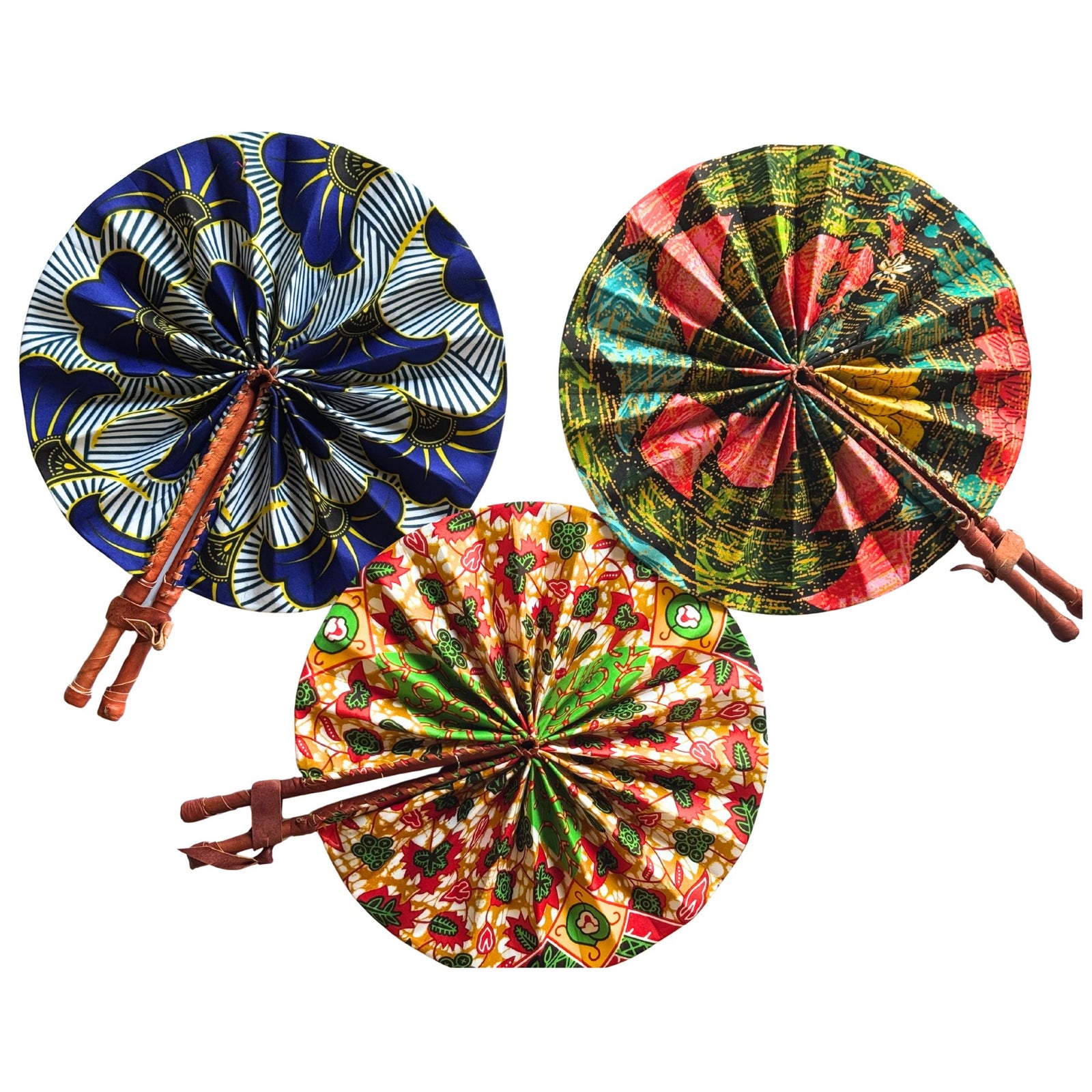 Kenya Bright Kitenge Fan with Leather Handle