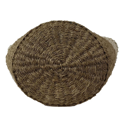 Natural Sisal Bag with Wood Handles, Two Tone Natural