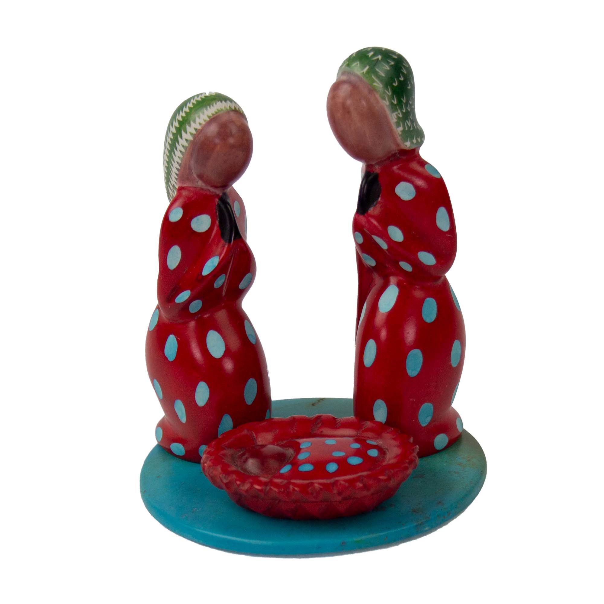 Soapstone Painted Creche Kenya Christmas Nativity Set with Base