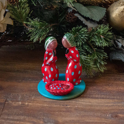 Soapstone Painted Creche Kenya Christmas Nativity Set with Base