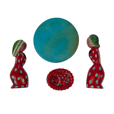 Soapstone Painted Creche Kenya Christmas Nativity Set with Base