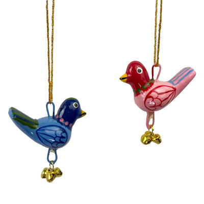 Handpainted Pink Birdie Ornament with Gungroos Bells, Set of 3