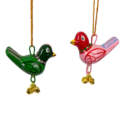 Handpainted Pink Birdie Ornament with Gungroos Bells, Set of 3