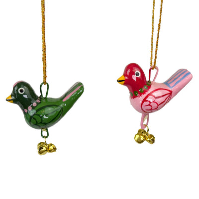 Handpainted Pink Birdie Ornament with Gungroos Bells, Set of 3