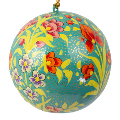 Handpainted Ornament Teal with Peony Flowers, Set of 3