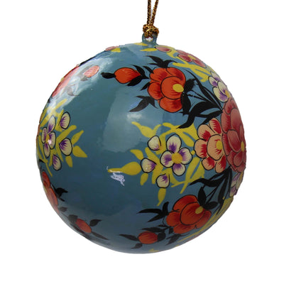 Handpainted Ornament Periwinkle with Pink Peony Flowers, Set of 3