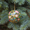 Handpainted Ornament Rich Green Background Burnt Red Flowers, Set of 3
