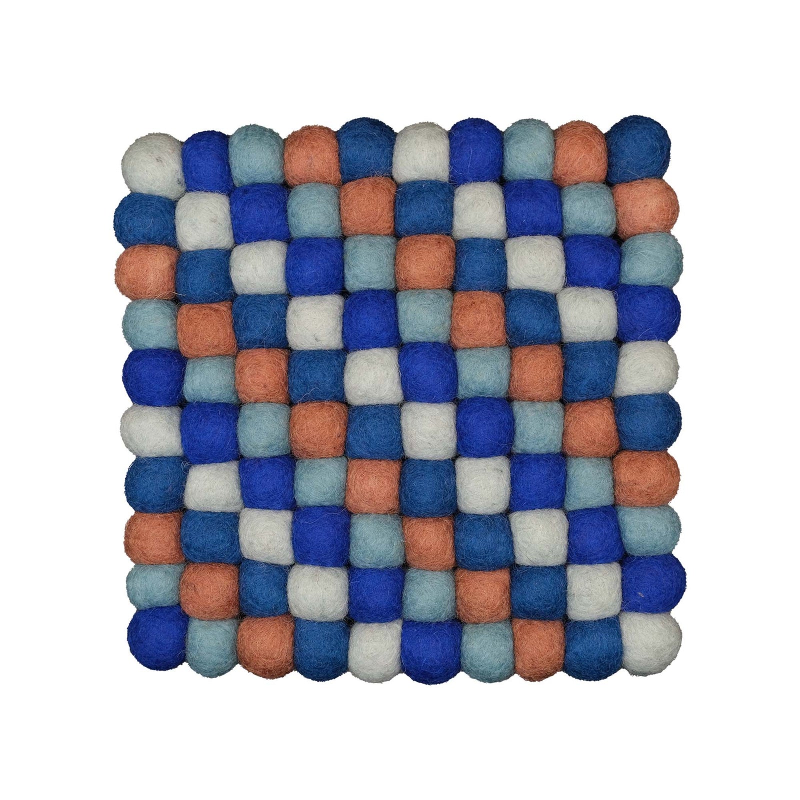 Felt Ball Square Trivet: Blue City