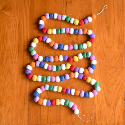 Pom Pom Felt Garland, Rainbow