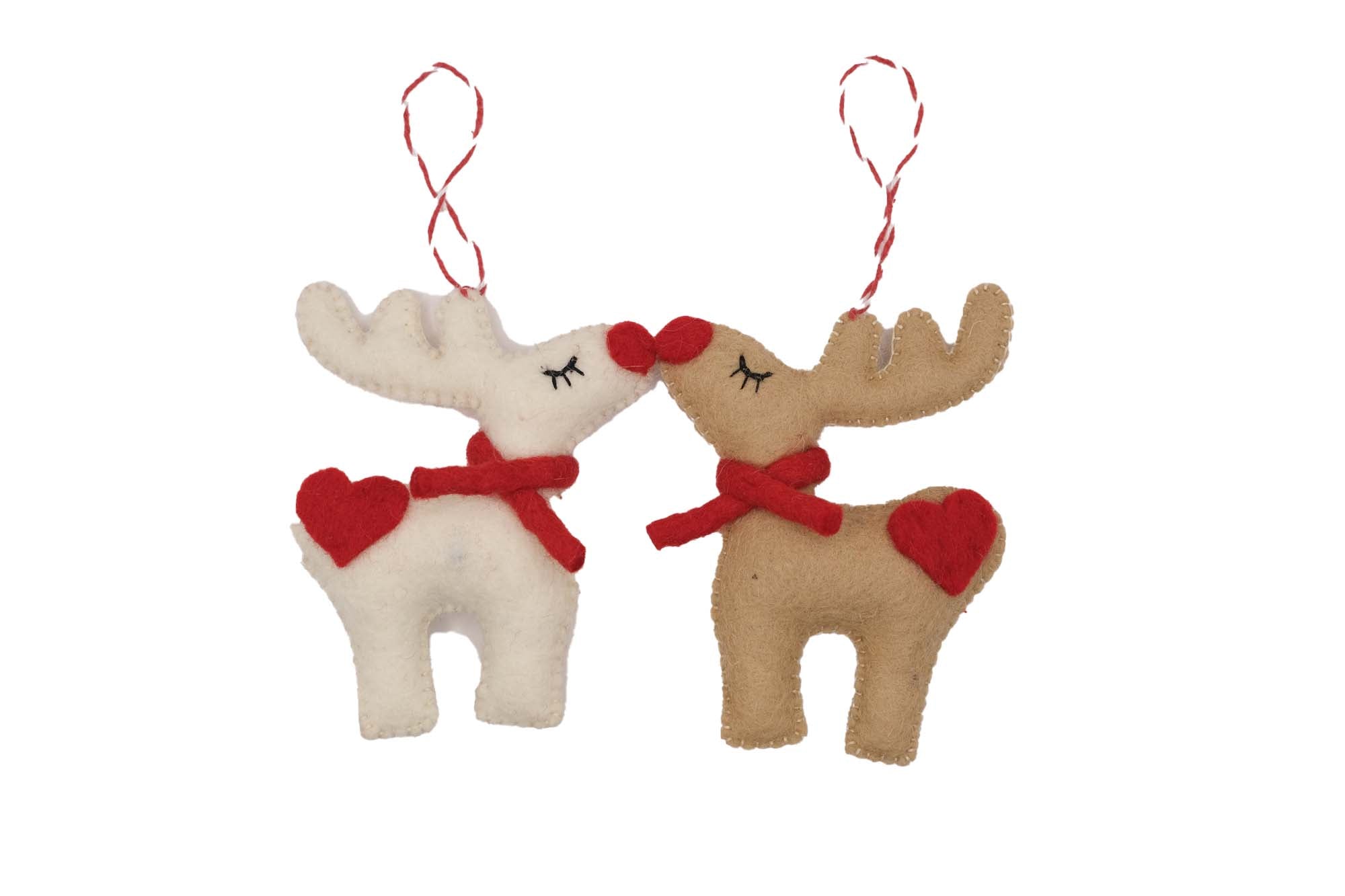 CLOSEOUT - Kissing Reindeers Felt Ornament, Brown