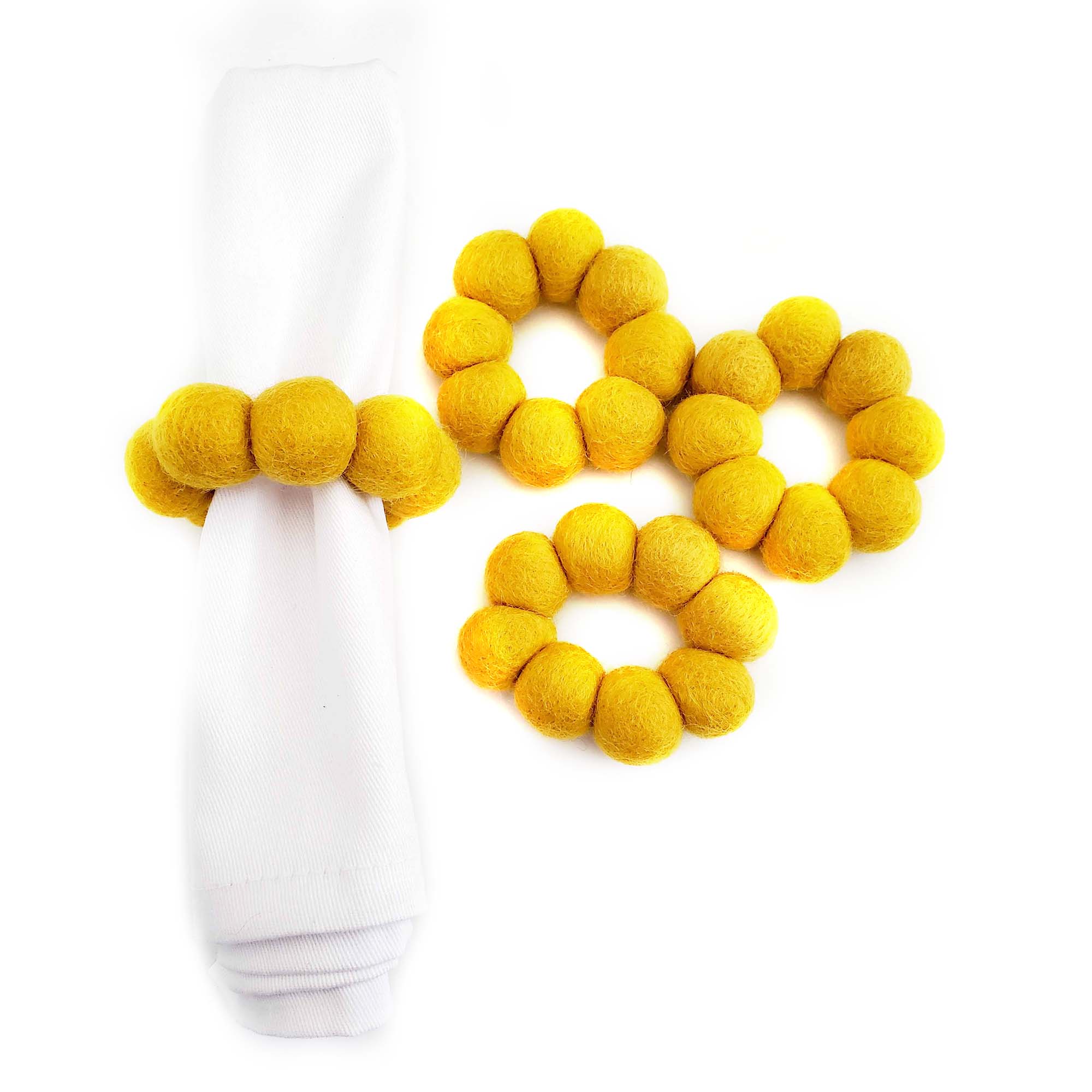 Mustard Tonal Felt One Strand Napkin Rings, Set of 4