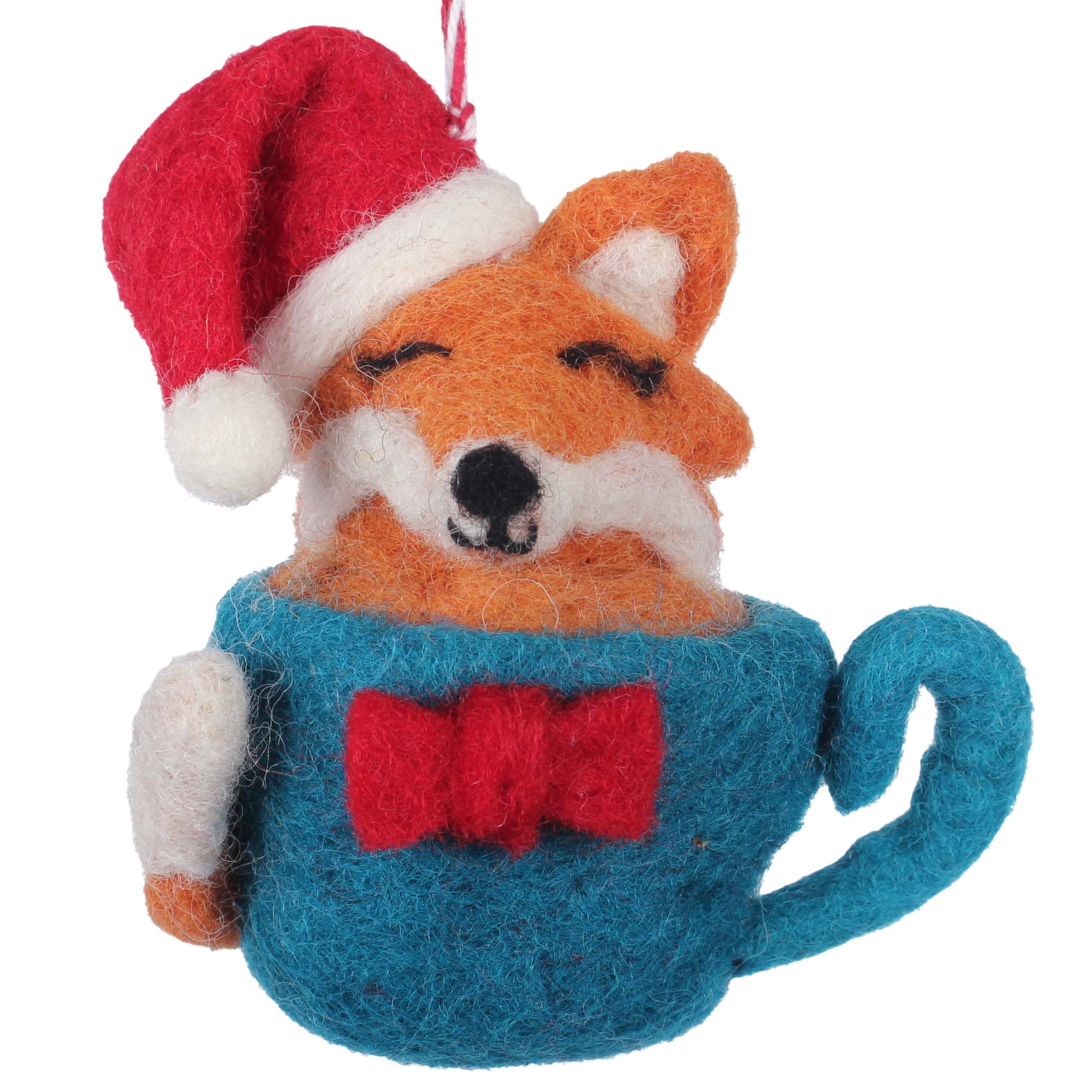 Santa Fox Coffee Cup Felt Ornament