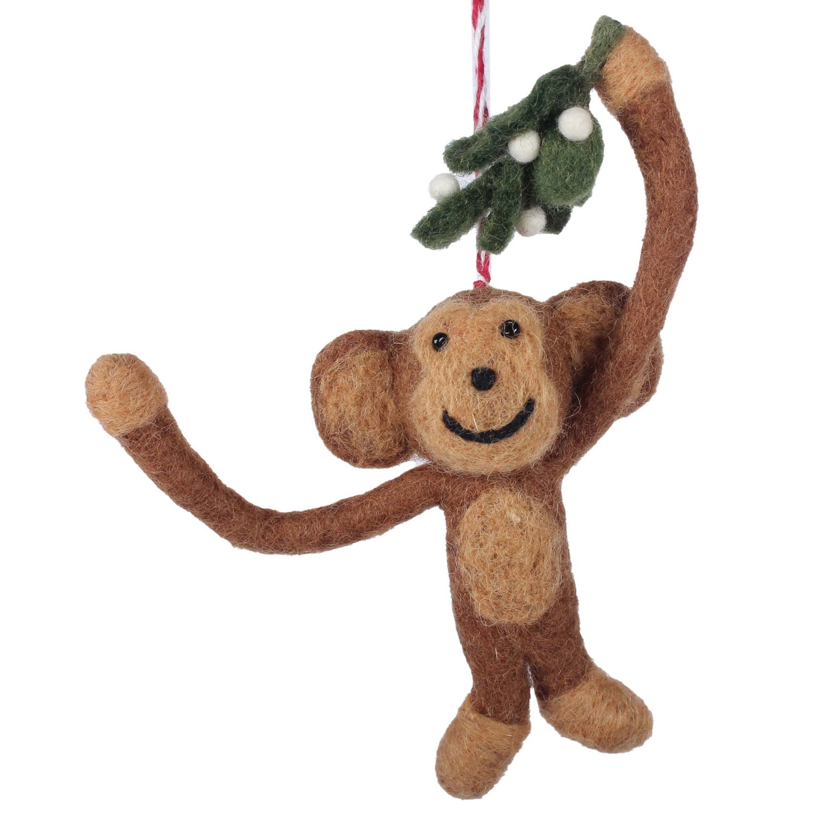 Monkey and Misletoe Felt Ornament
