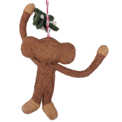 Monkey and Misletoe Felt Ornament