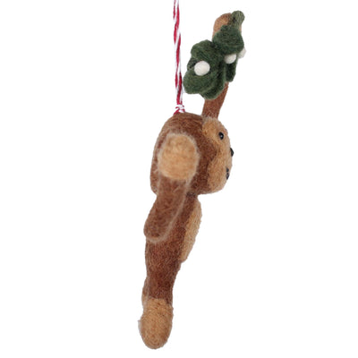 Monkey and Misletoe Felt Ornament