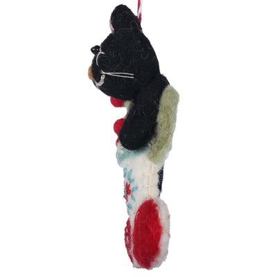 Black Kitty in Stocking Felt Ornament