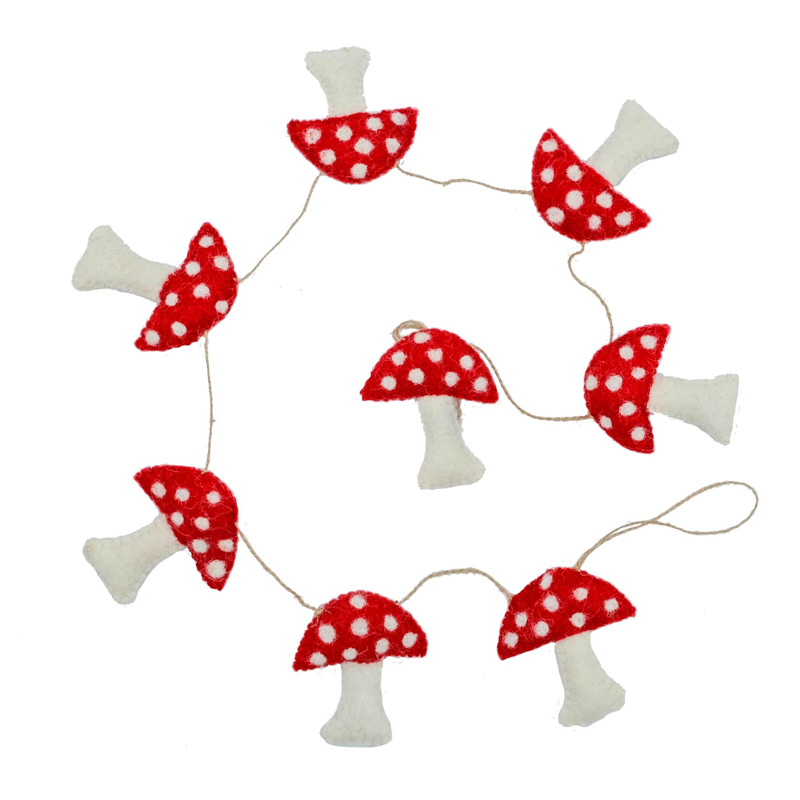 CLOSEOUT - Mushroom Handmade Felt Garland, Red