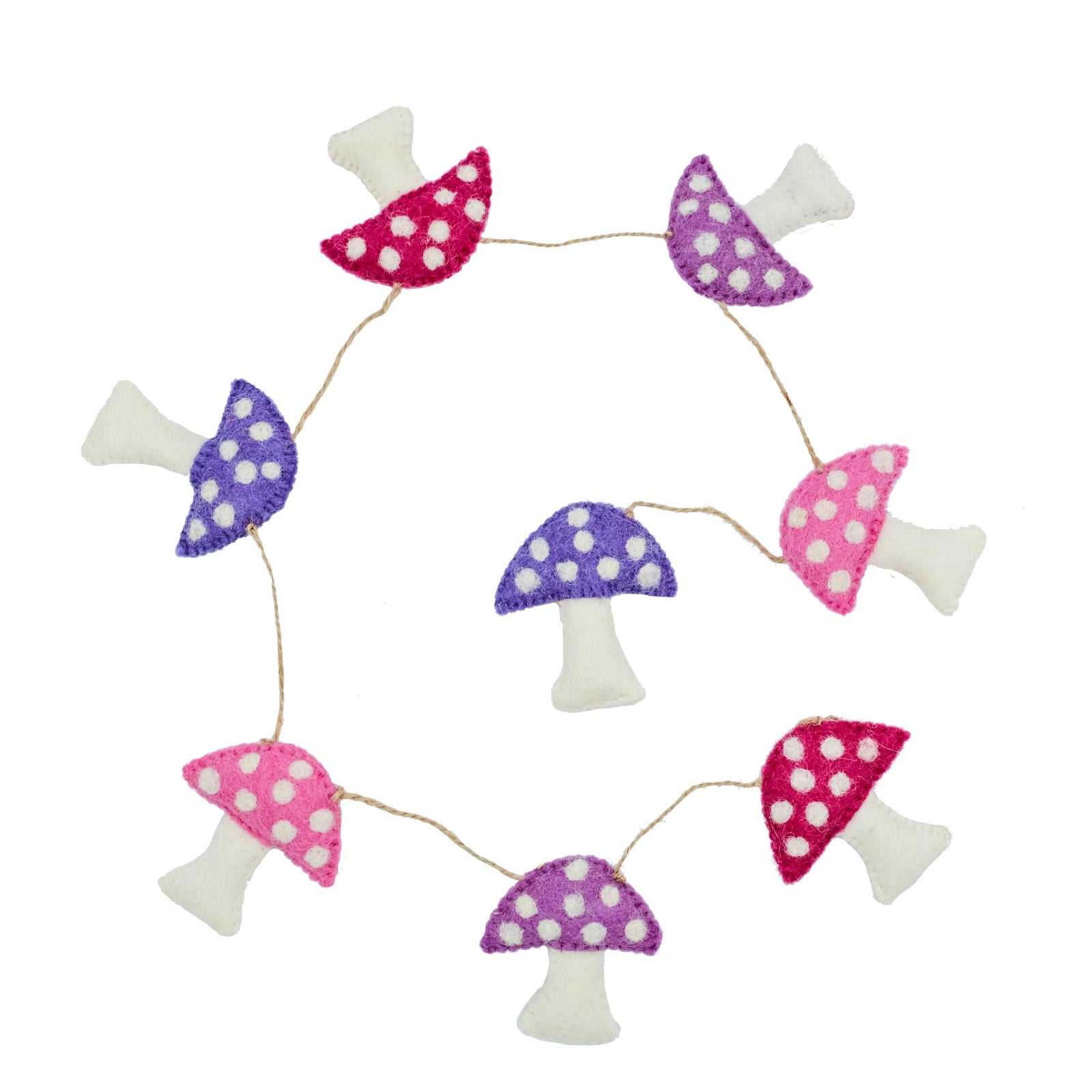 Mushroom Handmade Felt Garland, Pink/Purple