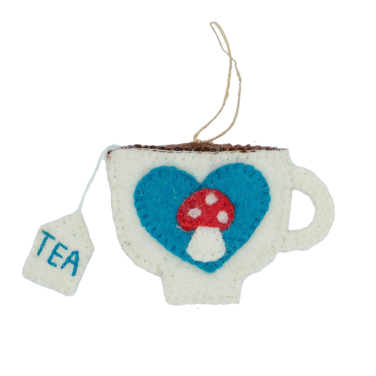 Tea Cup Felt Holiday Ornament, Mushroom Heart
