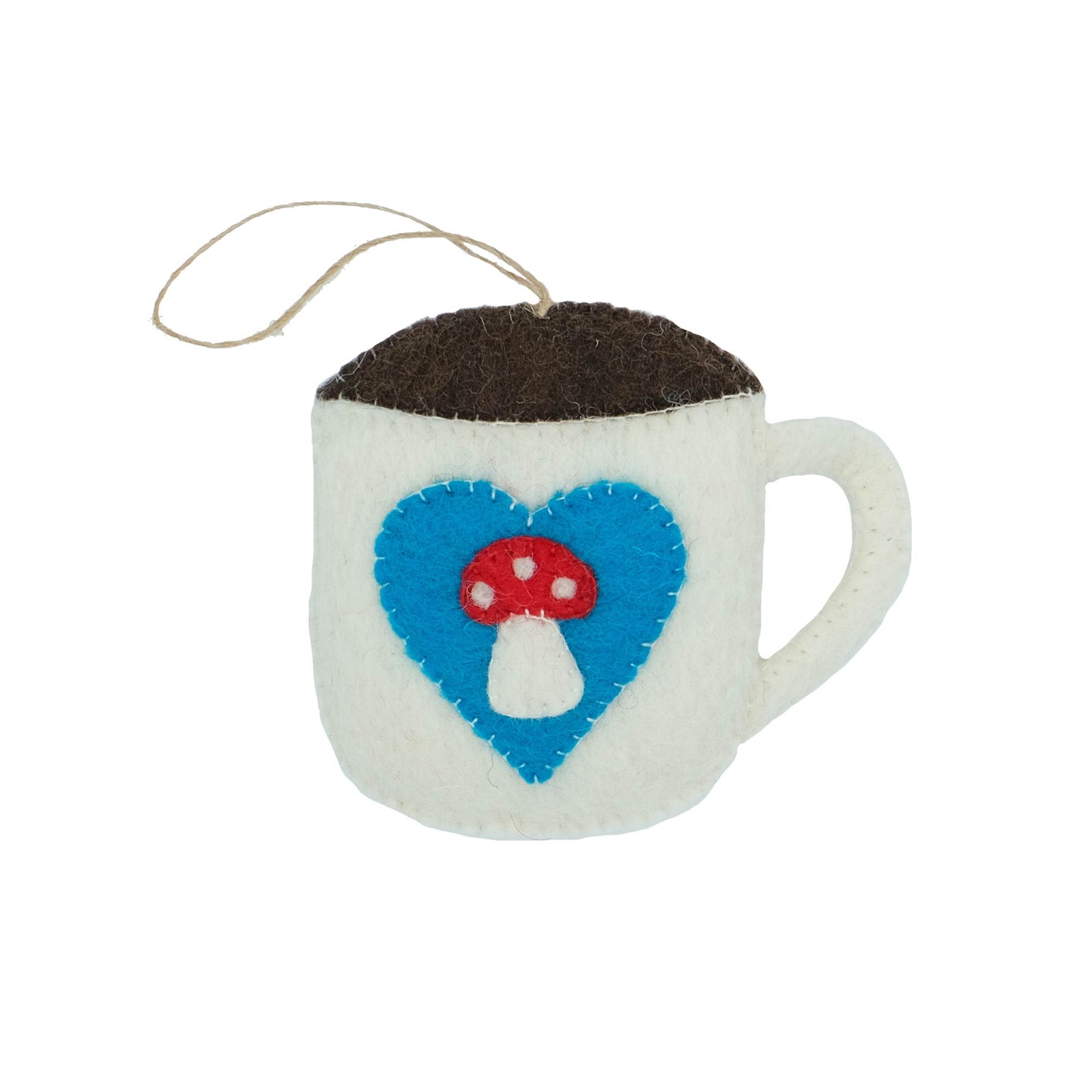 Mug Felt Holiday Ornament, Mushroom Heart